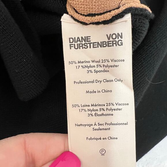 Diane Von Furstenberg Small Merino Wool Blend Sweater Dress Tan Black Colorblock - Picture 10 of 11